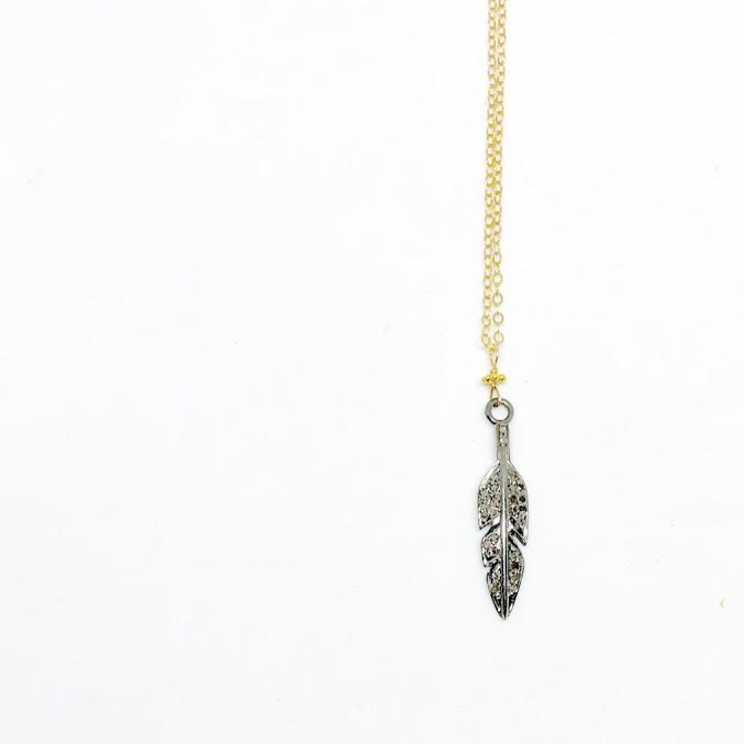 Dainty Pave Diamond Feather Necklace