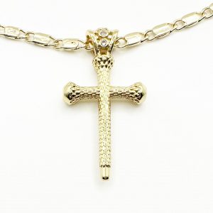 Gold Filled Chain with Gold Filled Textured Cross & Crystal Pendant 18 Inches in Length