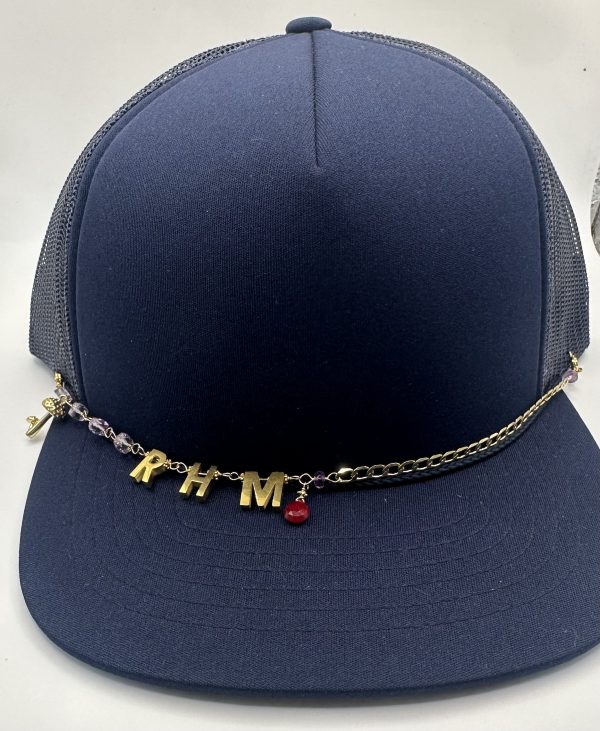 Coral Beaded Hat Chain with Gold Filled Chain and R, H & M Gold Filled Letters with Gold Filled Butterfly Charm 9 Inches in Length