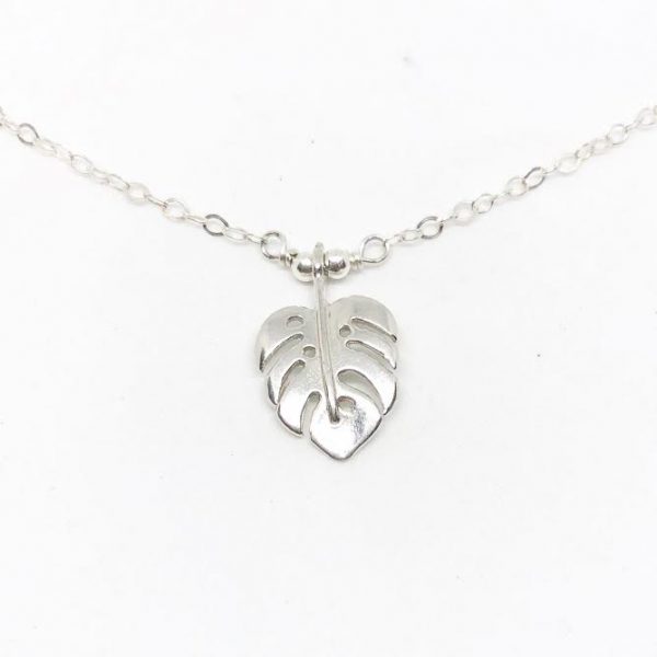 Dainty tiny palm leaf necklace sterling silver
