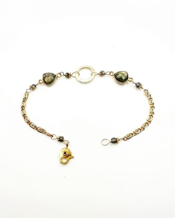 Gold Filled Scroll Chain with Bezeled Labradorite and Vermeil Bracelet 7.5 Inches in Length