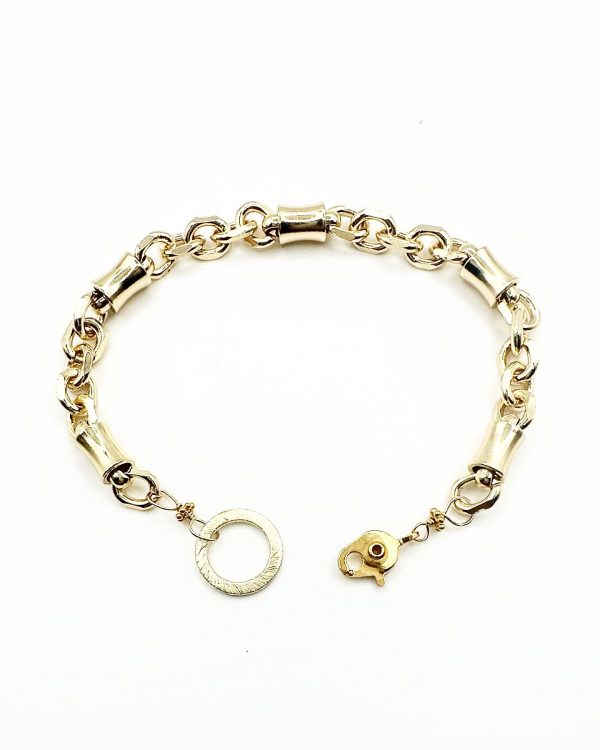 Gold Filled Chain Bracelet with Vermeil Circle Hook 7.5 Inches in Length
