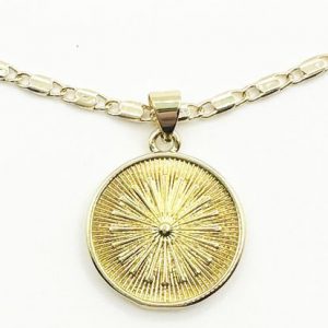Gold Filled Lobster Chain with Gold Filled Sunburst Pendant 17 Inches in Length
