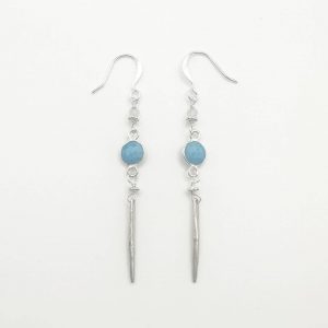 Sterling Silver Bezeled Turquoise Earrings with Sterling Spikes 2.5 Inches in Length